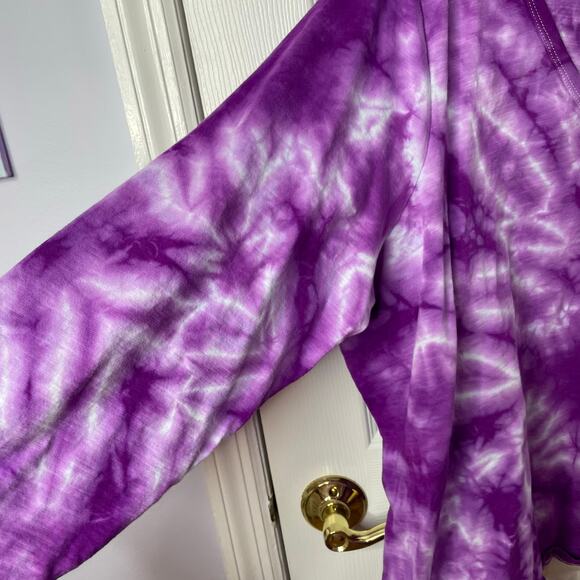 handmade tie dyed ladies' long sleeve v-neck tshirt XXL crinkle lightning - Picture 3 of 7